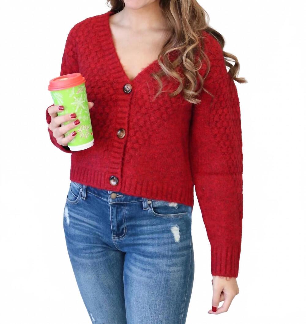 NEW LUSH knit button down sweater in red
